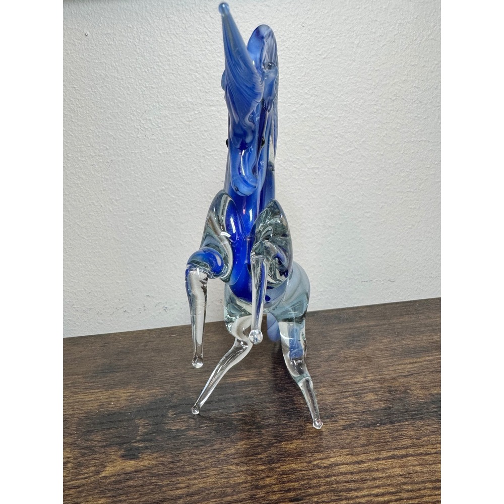 Blue Hand Blown Art Glass Rearing Unicorn Figurine Sculpture 6" Mystical Swirl - Picture 3 of 8
